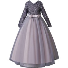 Masho Trend Gri Zara Payetli Çocuk Abiye - Kız Çocuk Elbise - Kız Çocuk Balo Elbise - Noel Elbise
