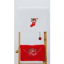 Vevien Home Happy Christmas Yılbaşı Nakışlı %100 Pamuk 50X90 2'li Havlu Seti