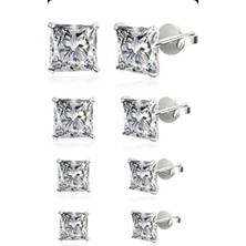 Begonia Accessories 925 Ayar Gümüş 4mm kare zirkon taşlı küpe