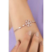 Osmanlı Gümüş Kar Tanesi Bayan Gümüş Bileklik Zirkon Taşlı Rose