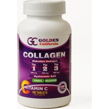 Golden California Hidrolize  (Balık,tavuk,sığır) Tip 1-2-3 Hyaluronic Asit Vitamin C Paba Selenium 180 Tablet