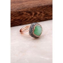 Sümer Telkari Yeşil Opal Taşlı Rose Gümüş Tasarım Yüzük 2703