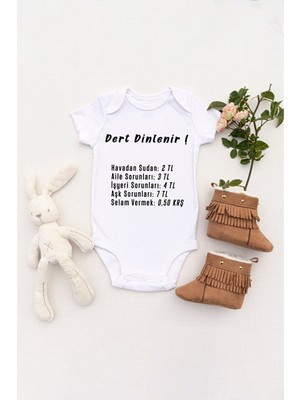 Tuğba Baby Unisex Bebek Dert Dinlenir Baskılı Body Zıbın