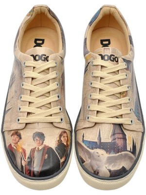 Kadın Vegan Deri Bej Sneakers - Warner Bros Gryffindor Gang Harry Potter Tasarım