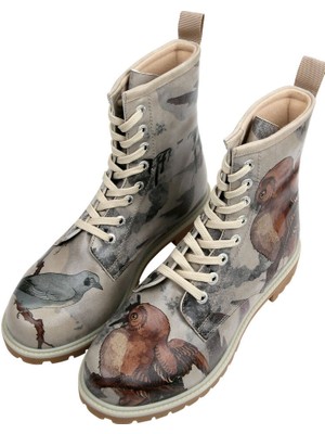 Kadın Vegan Deri Bej Uzun Bot - Chatting on a Branch Tasarım