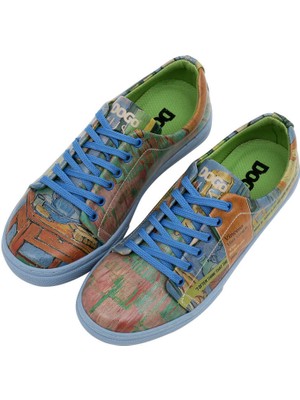 Kadın Vegan Deri Çok Renkli Sneakers - Vincent van Gogh The Bedroom Muse Tasarım