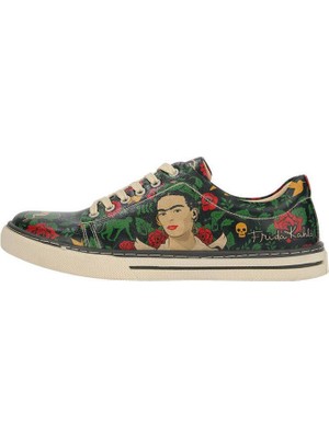 Kadın Vegan Deri Yeşil Sneakers - Arrows Frida Kahlo Tasarım