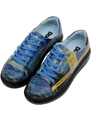 Kadın Vegan Deri Lacivert Sneakers - Vincent van Gogh The Starry Night Muse Tasarım