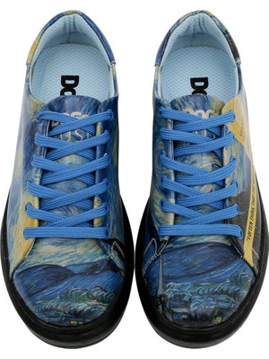 Kadın Vegan Deri Lacivert Sneakers - Vincent van Gogh The Starry Night Muse Tasarım