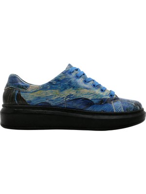 Kadın Vegan Deri Lacivert Sneakers - Vincent van Gogh The Starry Night Muse Tasarım