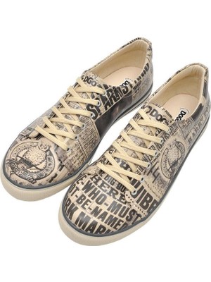 Erkek Vegan Deri Bej Sneakers - Warner Bros Daily Prophet Harry Potter Tasarım