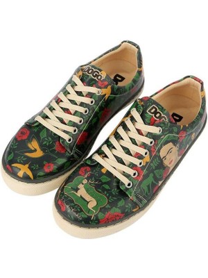 Kadın Vegan Deri Yeşil Sneakers - Arrows Frida Kahlo Tasarım