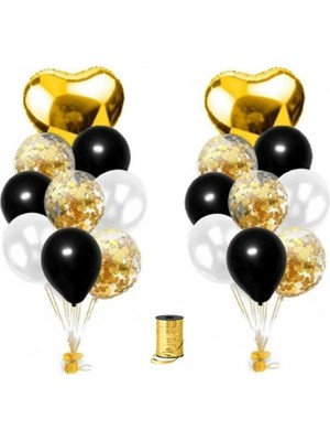 Dipak Gold / Siyah Renk Metalik Balon Seti