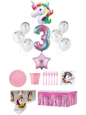 Dipak Unicorn Temalı 3 Yaş Doğum Günü Seti