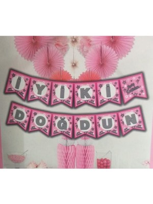 Dipak Pembe Renk Yıldızlı Iyiki Doğdun Yazılı Banner