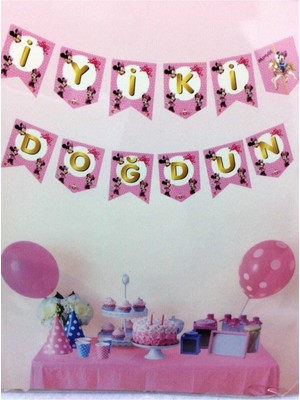 Dipak Minnie Mouse Karakter Temalı Iyiki Doğdun Yazılı Banner