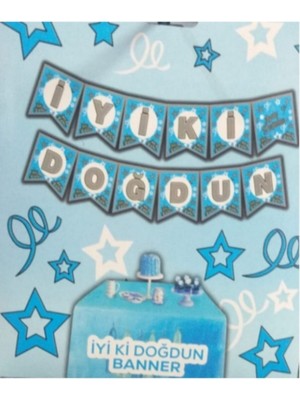 Dipak Mavi Renk Yıldızlı Iyiki Doğdun Yazılı Banner