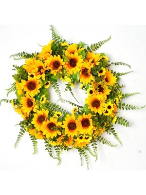Nettenevime Yapay Çiçek Kapı Süsü Ay Çiçeği ve Kuşkonmaz Sunflower Yılbaşı Kapı Çelengi