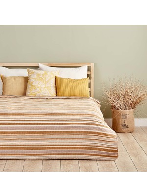 Bella Maison Stripe Pamuklu Çift Kişilik Battaniye Bej (180x220 cm)