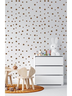 Lizpo Decor Kahverengi Yıldız Duvar Sticker 3-4-5 cm 130 Adet Bebek ve Çocuk Odası Dekoratif Duvar Çıkartması Sticker