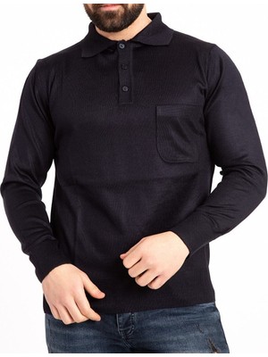 Nacar Store Erkek Ince Yün Triko Örgü Polo Yaka Düğmeli  Baba Kazak