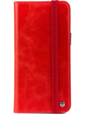 AktarMobile iPhone 12 Pro Max Hakiki Deri Kapaklı Cüzdan Kartlık Kılıf Çıkartılabilen Mıknatıslı Kapak Standlı Kırmızı