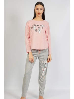 TopTrend Kadın P.suprem  Uzun Kol  Normal Beden    Mercan  Pijama Takım