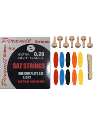 Şenses Müzik Profesyonel Piramit Uzun Sap 0.20 Bağlama Teli + 7 Adet Burgu+ 10 Adet Tezene + Eşik