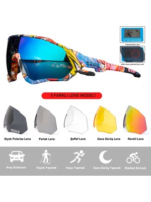 Kapvoe Değişebilir 5 Lens Mtb Polarize Bisiklet Spor Dağ Kayak Gözlüğü