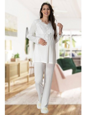 Renkli Mecit Dantelli Lohusa Pijama Takım 5414