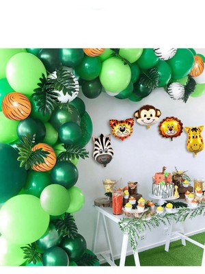 BAL10 Dünyası Safari Temalı Zincir Balon, Sarafi Hayvan Doğum Günü Konsepti