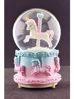 Hediye Filesi Unicorn Kar Küresi Işıklı Müzikli 12 cm ve Mavi Atlıkarınca Set