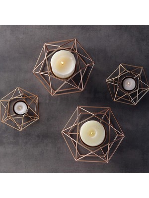 F Fityle 8 Adet 3D Geometrik Noel Şamdan Adam Mum Tealight Tutucu Gold1  (Yurt Dışından)