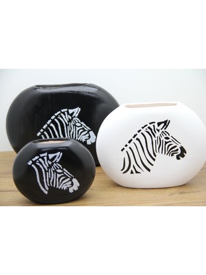 By Damla Collection Zebra Görselli Seramik Vazo Üçlü Set