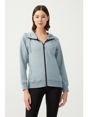 Los Ojos Kadın Mavi Gri Kapüşonlu Fermuarlı Sweatshirt Eşofman Üstü