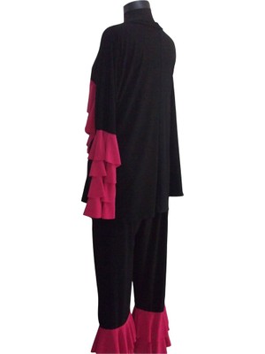 Eflin  Eflin Kadın Giyim Fuşya Çapraz Valonlu Tam Kapalı Tesettür Mayo Siyah Bone Dahil