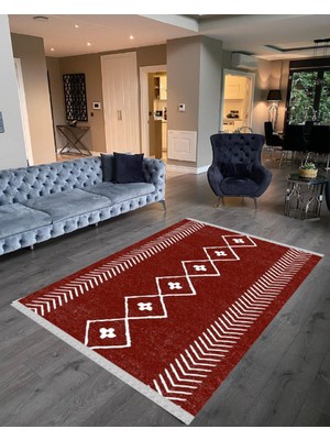 Nar Store Home Decoser 2043 Turuncu Kiremit Rengi Iskandinav Desen Pamuk Tabanlı Kaymaz Yıkanabilir Halı Kilim