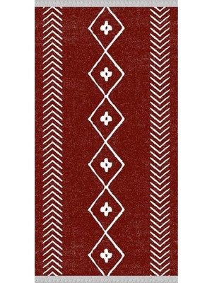 Nar Store Home Decoser 2043 Turuncu Kiremit Rengi Iskandinav Desen Pamuk Tabanlı Kaymaz Yıkanabilir Halı Kilim