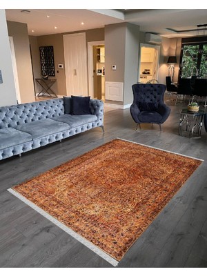 Nar Store Home Decoser 2022 Turuncu Kaymaz Pamuk Tabanlı Yıkanabilir Halı Kilim