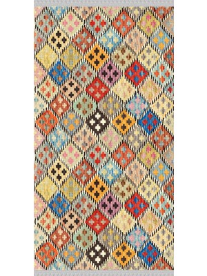 Nar Store Home Decoser 8003 Renkli Yıkanabilir Pamuk Tabanlı Kaymaz Kilim