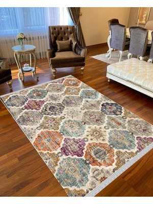 Nar Store Home Decoser 8004 Renkli Yıkanabilir Pamuk Tabanlı Kaymaz Kilim