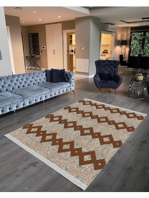 Nar Store Home Decoser 2048 Tarçın Rengi Pamuk Tabanlı Kaymaz Yıkanabilir Halı Kilim