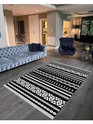 Nar Store Home Decoser 2038 Kiremit Tarçın Rengi Iskandinav Desen Pamuk Tabanlı Kaymaz Yıkanabilir Halı Kilim