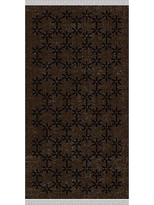 Nar Store Home Decoser 2035 Kahverengi Siyah Yıldız Desen Pamuk Tabanlı Kaymaz Yıkanabilir Halı Kilim