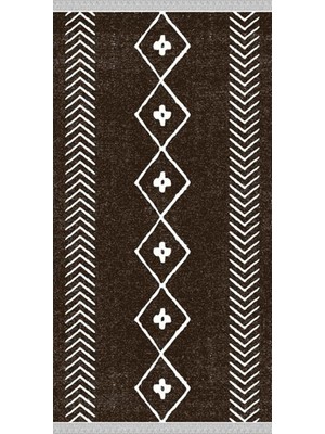 Nar Store Home Decoser 2041 Kahverengi Iskandinav Desen Pamuk Tabanlı Kaymaz Yıkanabilir Halı Kilim