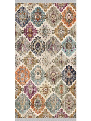 Nar Store Home Decoser 8004 Renkli Yıkanabilir Pamuk Tabanlı Kaymaz Kilim