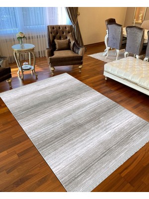 Nar Store Home Decoser 8026 Açık Gri  Yıkanabilir Pamuk Tabanlı Kaymaz Kilim