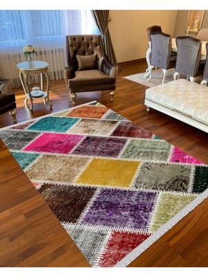 Nar Store Home Decoser 4012 Patchwork Renkli Yıkanabilir Pamuk Taban Kilim