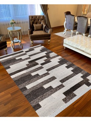 Nar Store Home Decoser 4022 Tuğla Desen Kahverengi Yıkanabilir Pamuk Tabanlı Kilim