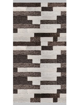 Nar Store Home Decoser 4022 Tuğla Desen Kahverengi Yıkanabilir Pamuk Tabanlı Kilim